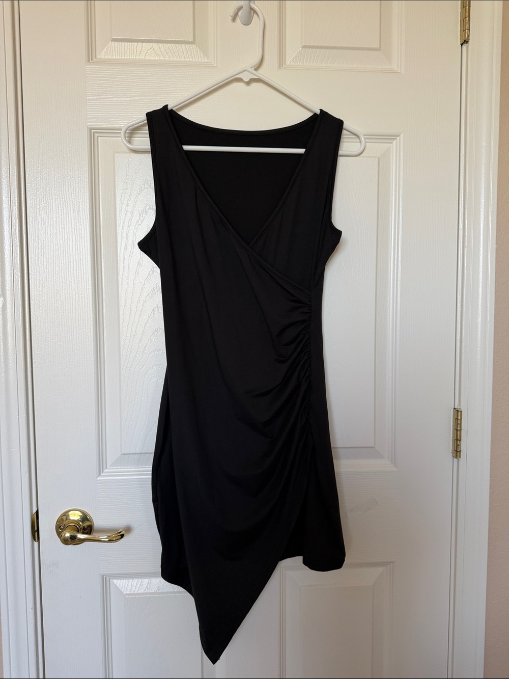 Black Sleeveless Asymmetrical Wrap Dress